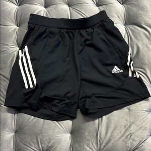 adidas Black Athletic Shorts with White Stripe Accents